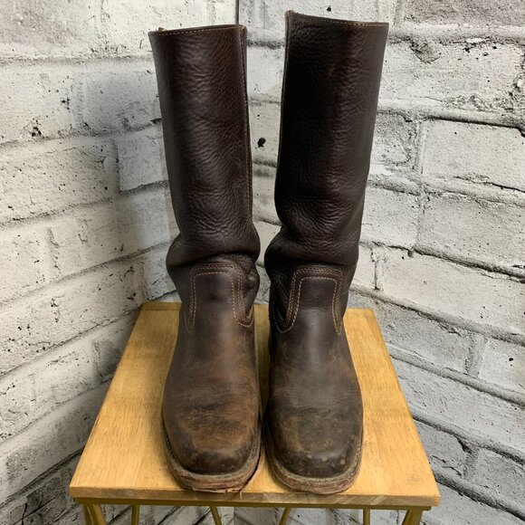 Frye Vintage 70s Campus Boots 7 Brown Distressed Leather Boho Chunky Block Heel - Picture 2 of 16